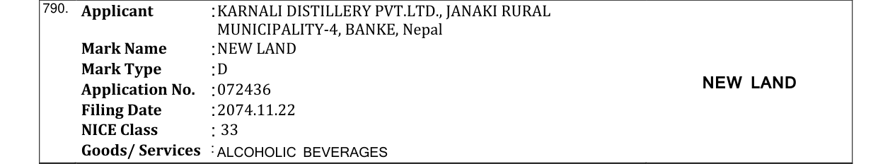 Original bulletin entry for NEW LAND