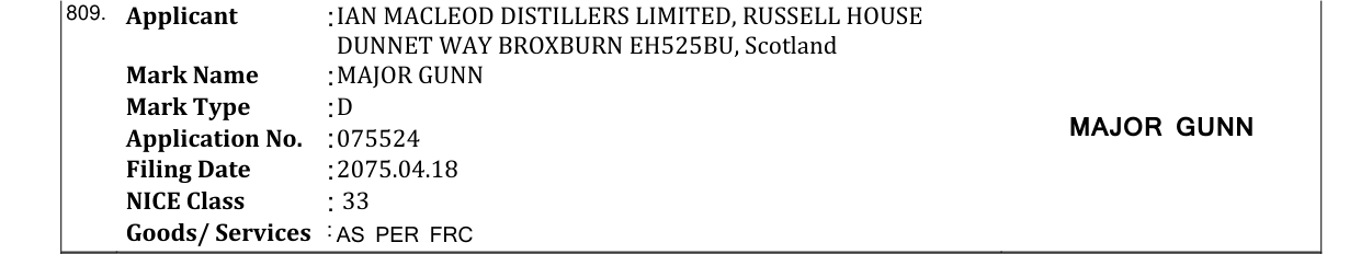 Original bulletin entry for MAJOR GUNN