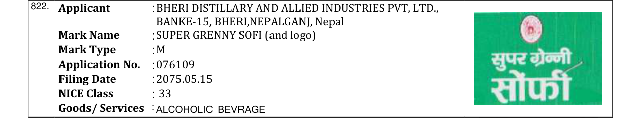 Original bulletin entry for SUPER GRENNY SOFI (and logo)