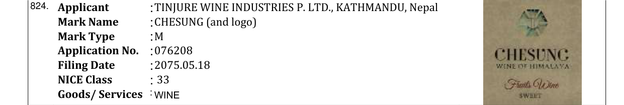 Original bulletin entry for CHESUNG (and logo)