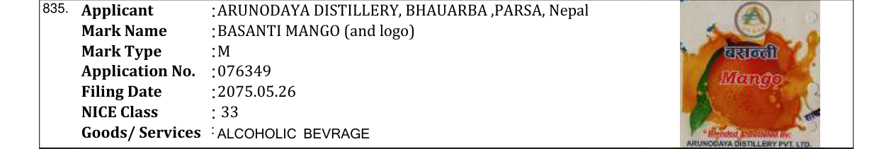 Original bulletin entry for BASANTI MANGO (and logo)