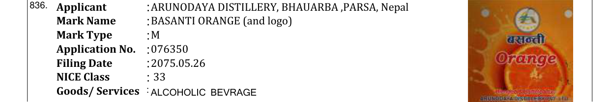 Original bulletin entry for BASANTI ORANGE (and logo)