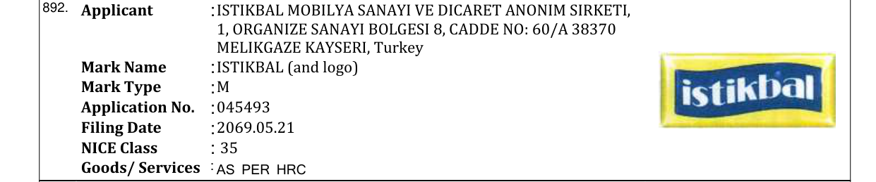 Original bulletin entry for ISTIKBAL (and logo)