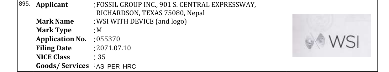 Original bulletin entry for WSI WITH DEVICE (and logo)