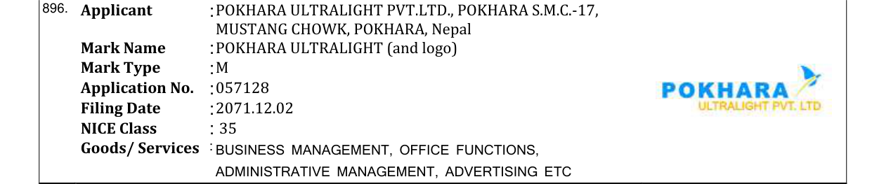 Original bulletin entry for POKHARA ULTRALIGHT (and logo)
