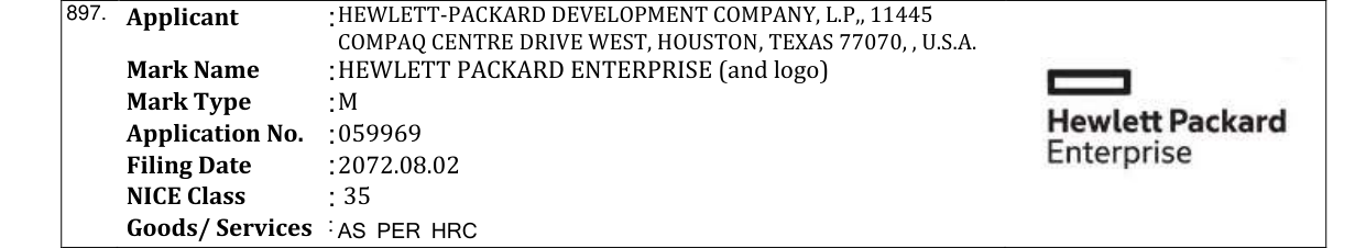 Original bulletin entry for HEWLETT PACKARD ENTERPRISE (and logo)