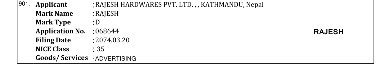 Original bulletin entry for RAJESH