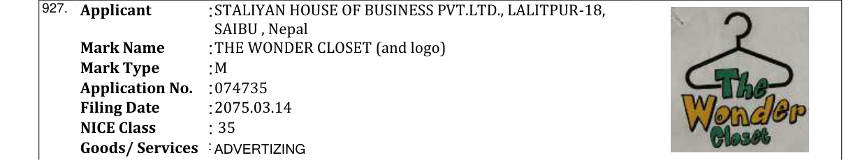 Original bulletin entry for THE WONDER CLOSET (and logo)