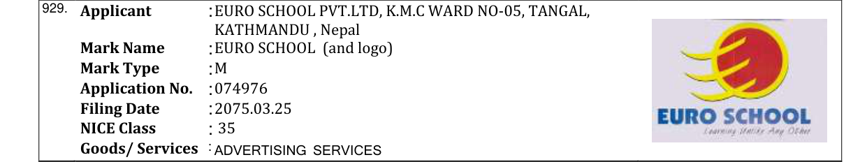 Original bulletin entry for EURO SCHOOL (and logo)