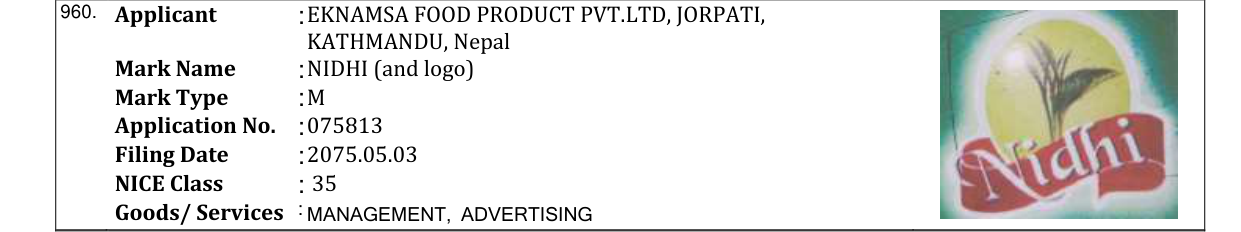 Original bulletin entry for NIDHI (and logo)