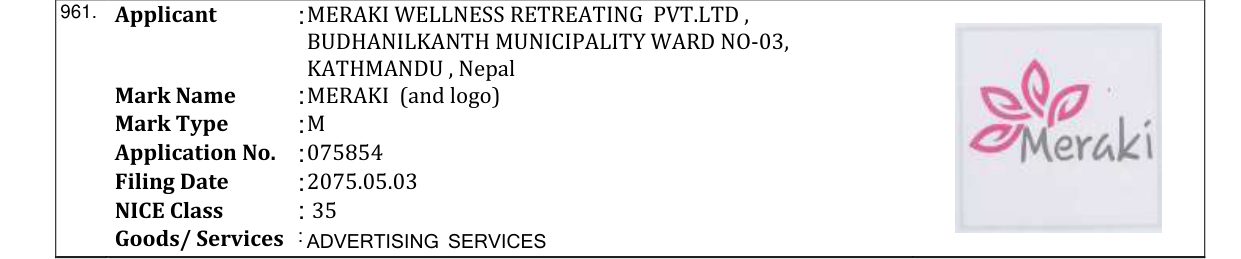 Original bulletin entry for MERAKI (and logo)