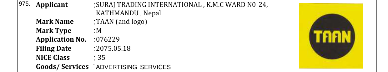 Original bulletin entry for TAAN (and logo)