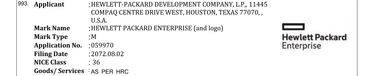 Original bulletin entry for HEWLETT PACKARD ENTERPRISE (and logo)