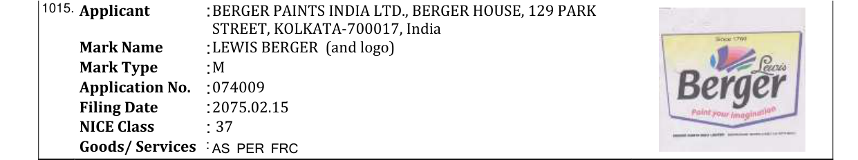 Original bulletin entry for LEWIS BERGER (and logo)