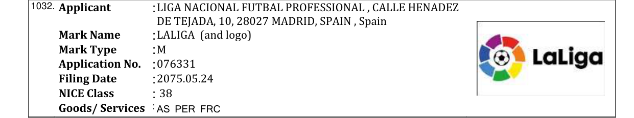 Original bulletin entry for LALIGA (and logo)