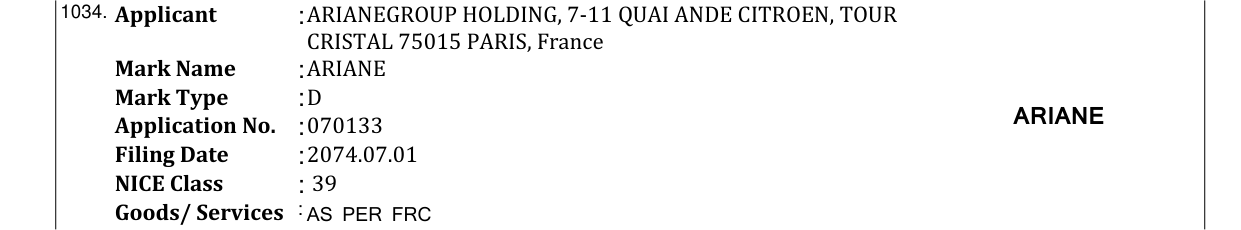 Original bulletin entry for ARIANE