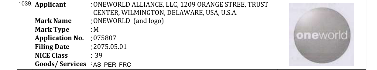 Original bulletin entry for ONEWORLD (and logo)