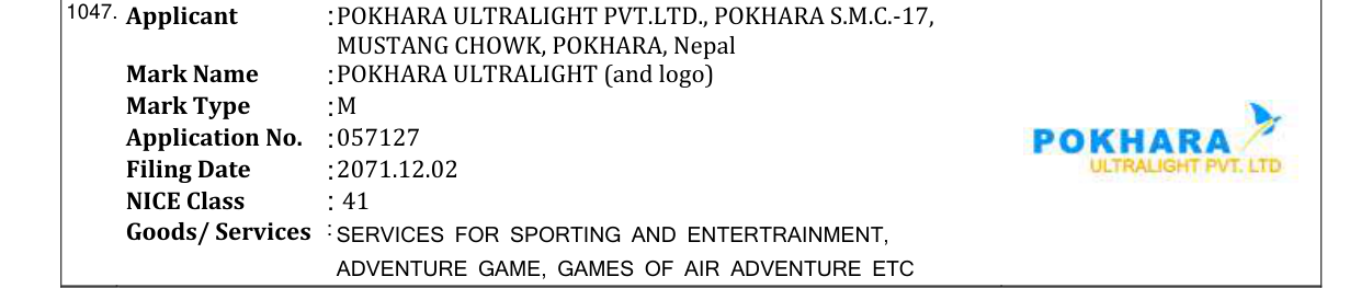 Original bulletin entry for POKHARA ULTRALIGHT (and logo)