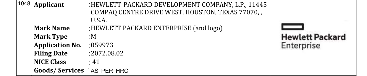 Original bulletin entry for HEWLETT PACKARD ENTERPRISE (and logo)
