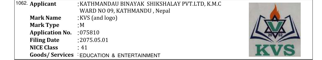 Original bulletin entry for KVS (and logo)