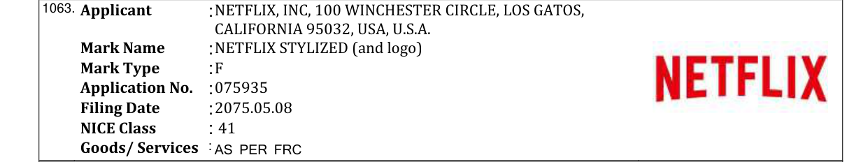 Original bulletin entry for NETFLIX STYLIZED (and logo)