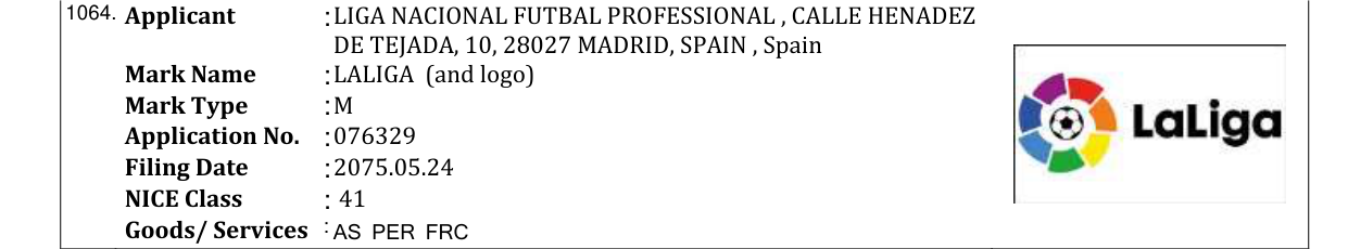 Original bulletin entry for LALIGA (and logo)