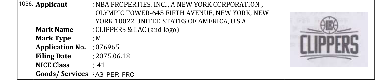 Original bulletin entry for CLIPPERS & LAC (and logo)