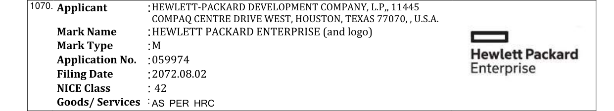 Original bulletin entry for HEWLETT PACKARD ENTERPRISE (and logo)