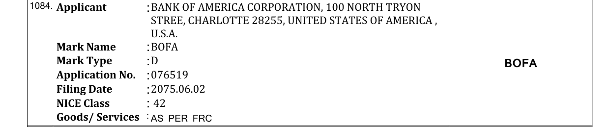 Original bulletin entry for BOFA