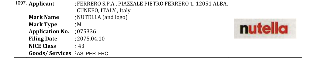 Original bulletin entry for NUTELLA (and logo)