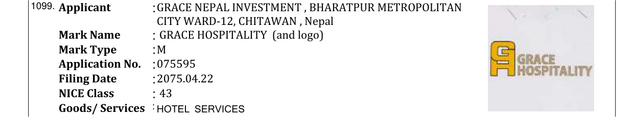 Original bulletin entry for GRACE HOSPITALITY (and logo)