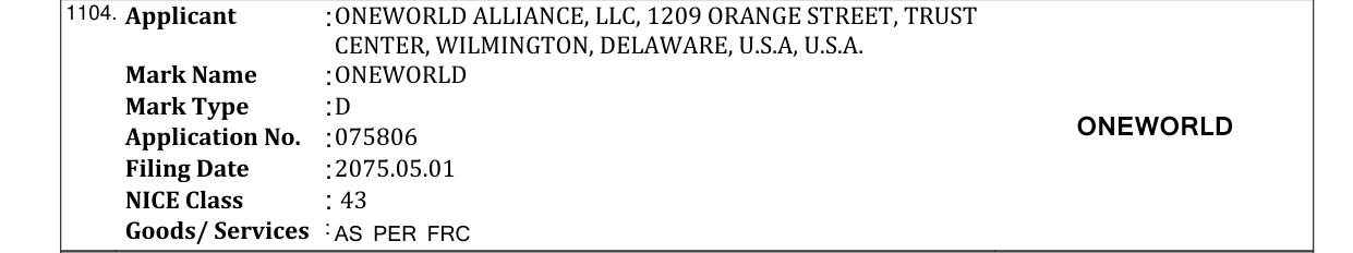 Original bulletin entry for ONEWORLD