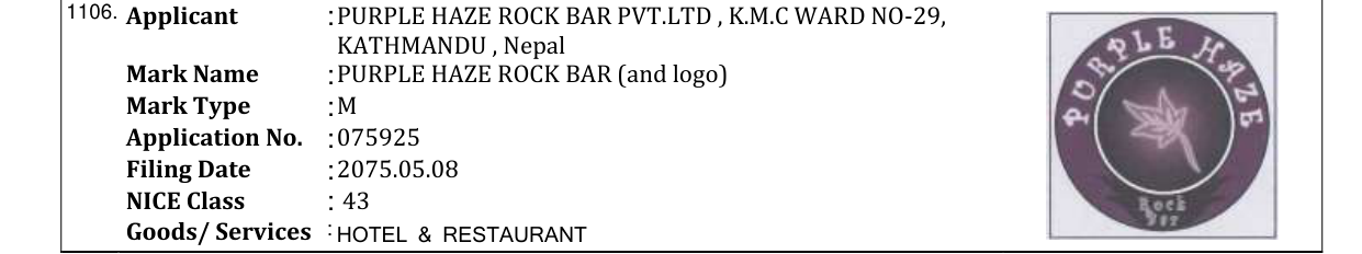 Original bulletin entry for PURPLE HAZE ROCK BAR (and logo)