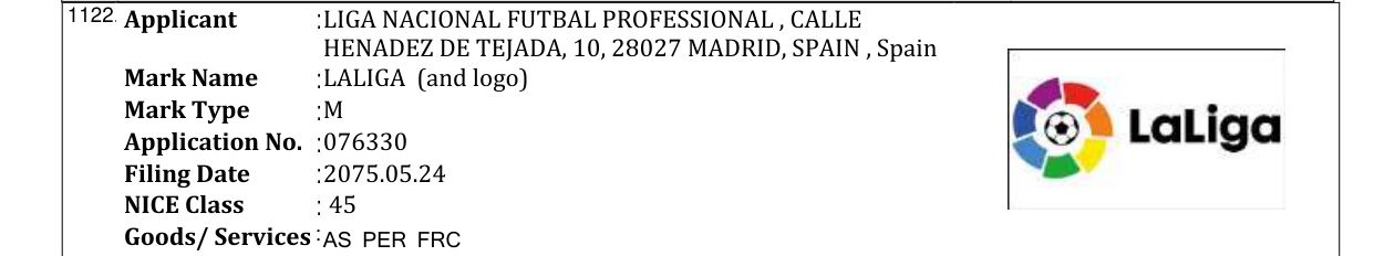Original bulletin entry for LALIGA (and logo)