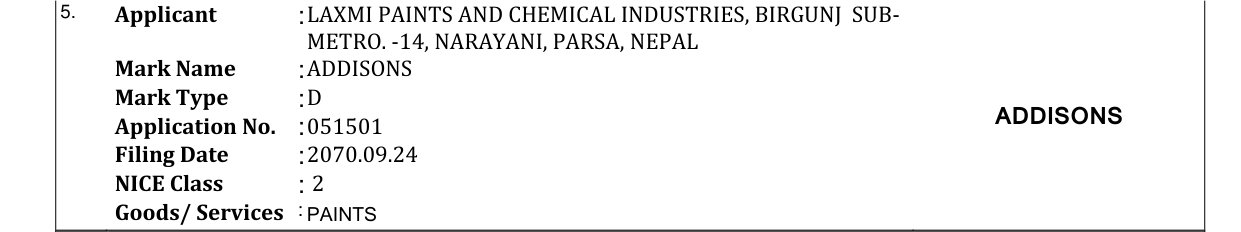 Original bulletin entry for ADDISONS
