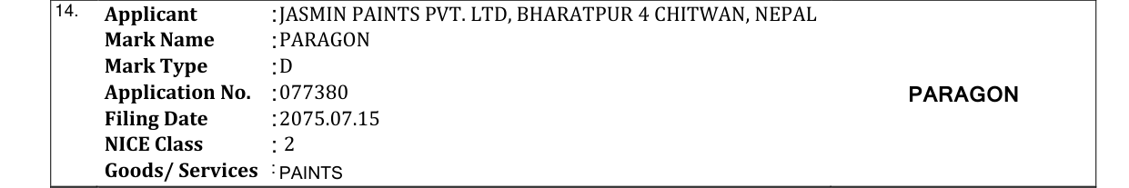 Original bulletin entry for PARAGON