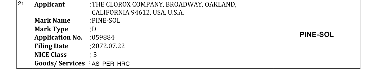 Original bulletin entry for PINE-SOL