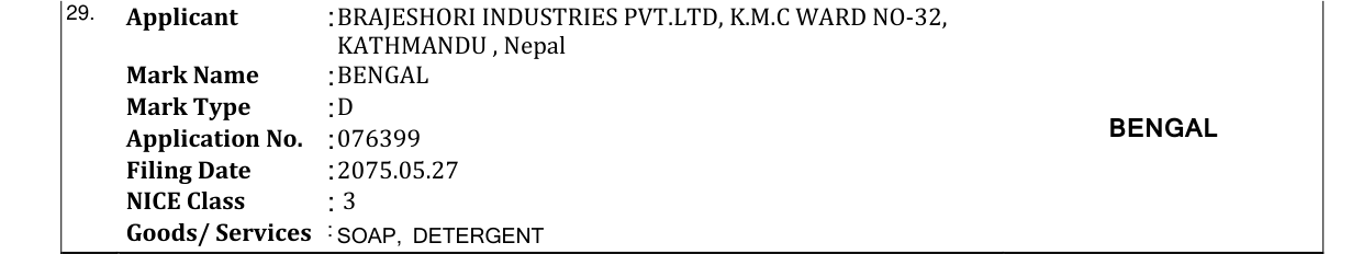 Original bulletin entry for BENGAL