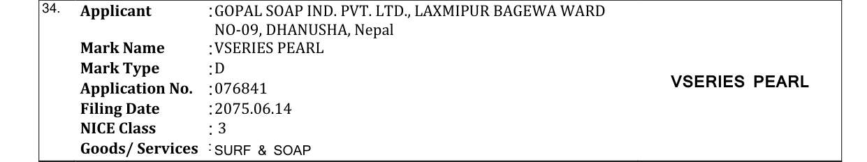 Original bulletin entry for VSERIES PEARL