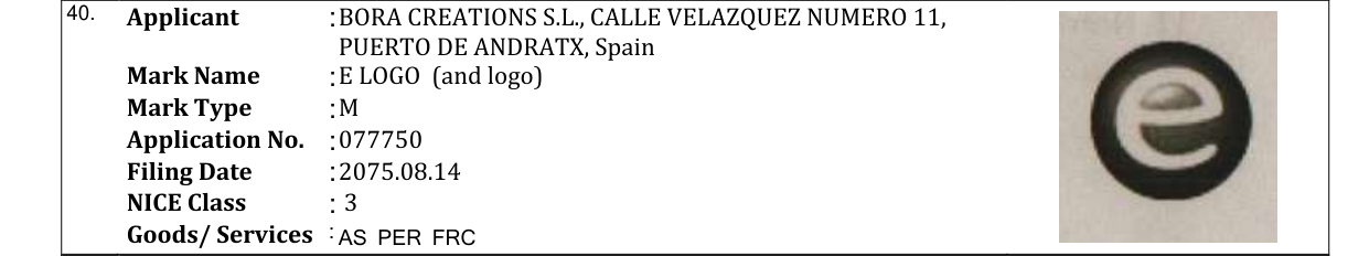 Original bulletin entry for E LOGO (and logo)