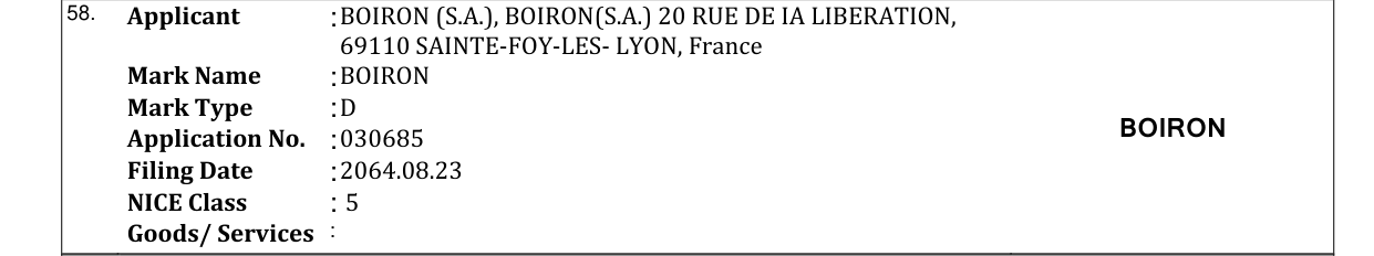 Original bulletin entry for BOIRON