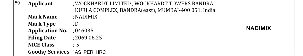 Original bulletin entry for NADIMIX
