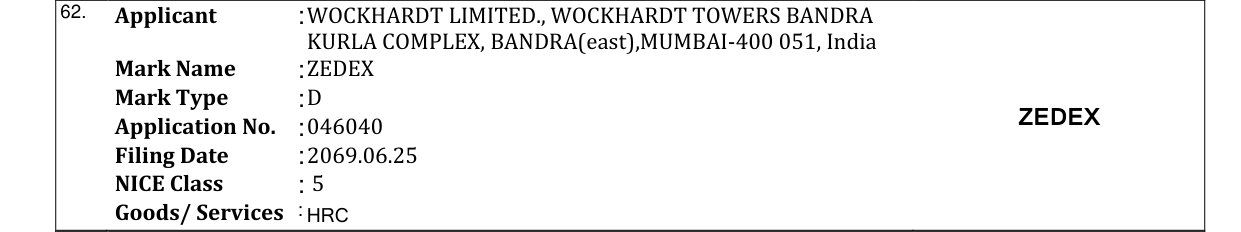 Original bulletin entry for ZEDEX