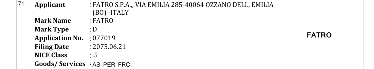 Original bulletin entry for FATRO