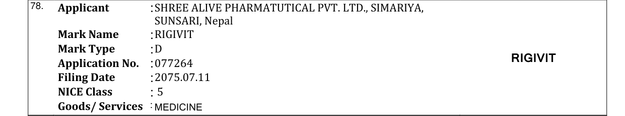 Original bulletin entry for RIGIVIT