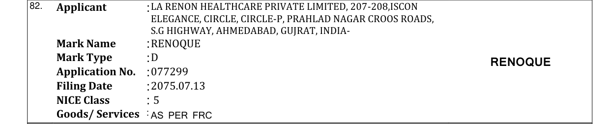 Original bulletin entry for RENOQUE