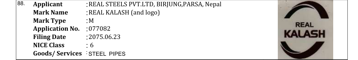 Original bulletin entry for REAL KALASH (and logo)