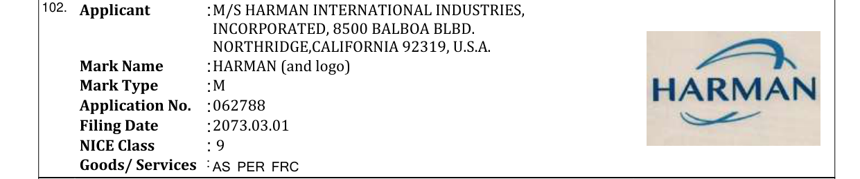 Original bulletin entry for HARMAN (and logo)
