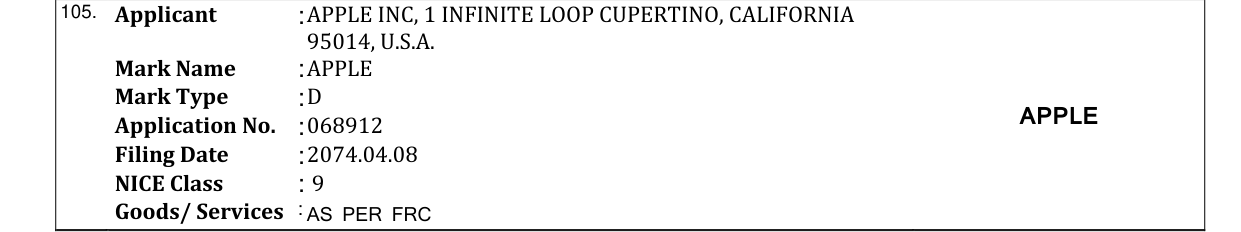 Original bulletin entry for APPLE