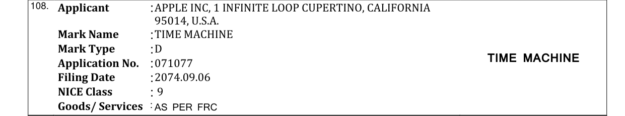 Original bulletin entry for TIME MACHINE